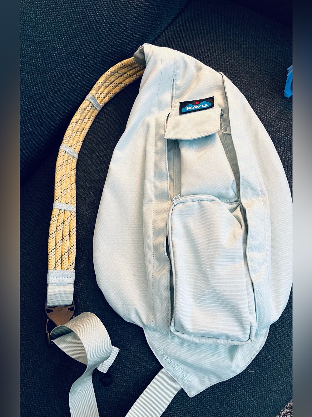 KAVU Rope sling bag , light blue with yellow rope sling